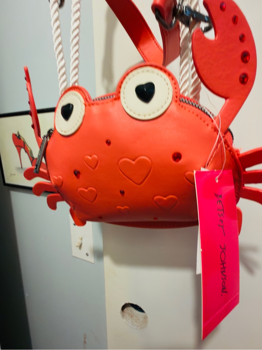 Betsey Johnson Red Crab Crossbody Bag with Rope Strap - Picture 11 of 13